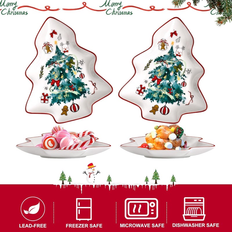 fMSDD 2 Pcs 6 Inch Christmas Tree Plates, Ceramic Spoon Rest for Stove Top - Cute Christmas Tree Shaped Spoon Holder Serving Tray Dish for Kitchen Countertop Table for Snack Cookies & Candy, Green Xmas Tree - Image 2